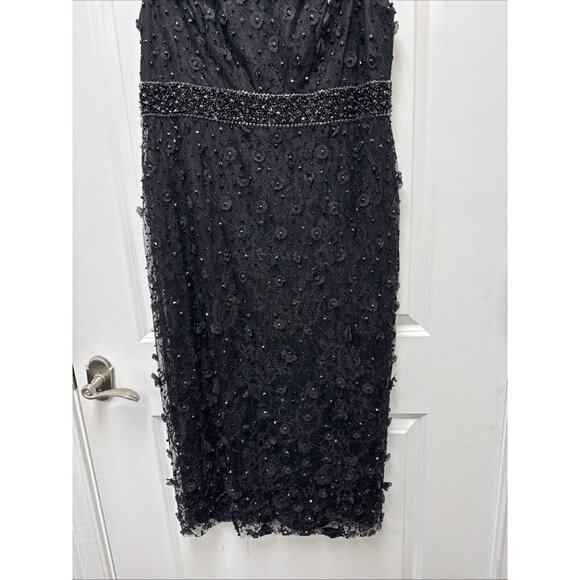 Mac Duggal Size 14 Black 67853 Floral Applique Sleeveless Midi Cocktail Dress - Picture 8 of 12